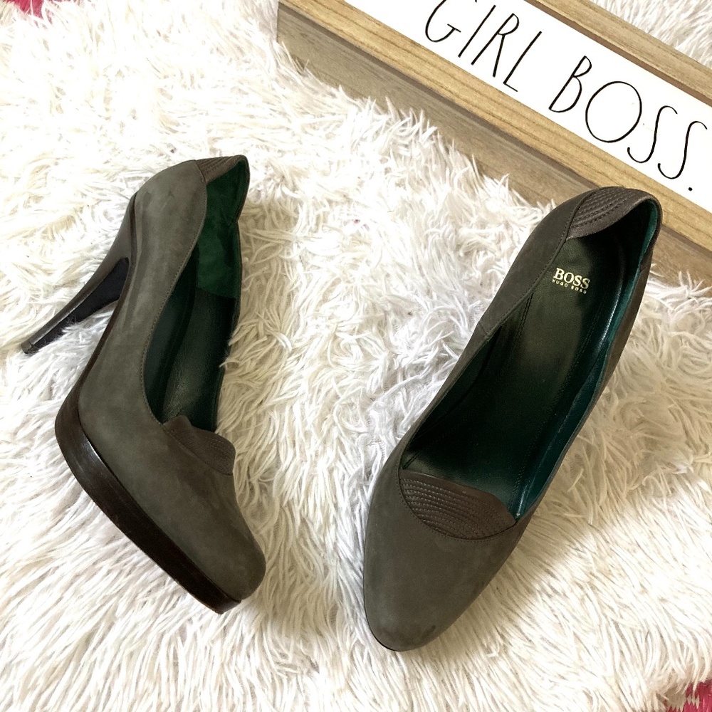 Boss Hugo Boss Fall Green Pumps Leather Suede Heels 38